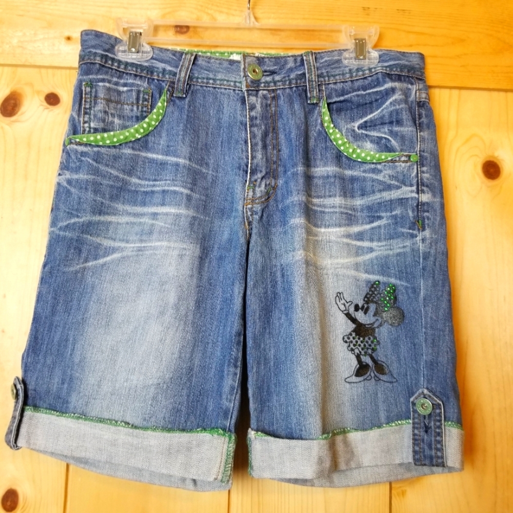 Vintage Deli Jeans Folded Hem Denim Jean Shorts Minnie Mouse Detailing